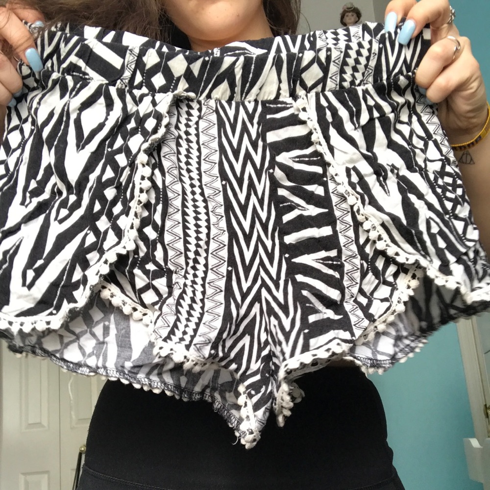 Black and white flowy tribal print shorts